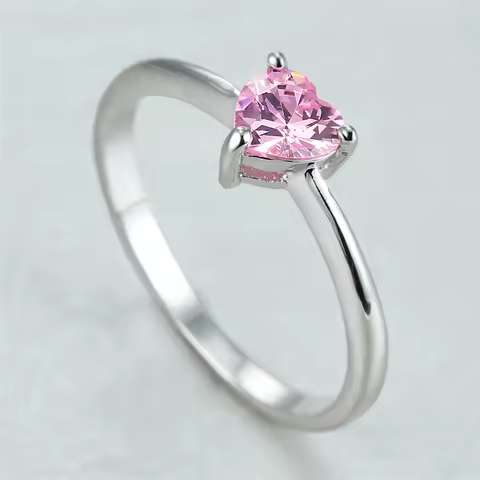 Dainty Female Pink Crystal Stone Ring Charm Silver Color Engagement Ring Trendy Bridal Love Heart Zircon Wedding Rings For Women