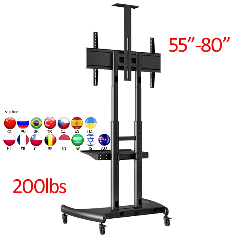 

2020 Super Quality Aluminum NB AVA1800-70-1P 55"-80" LCD TV Cart Flat Panel Plasma Trolley Stand With Camera Tray and AV Shelf