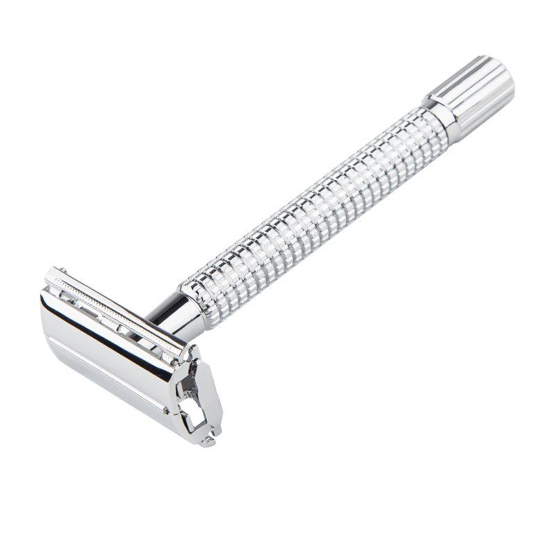 1 Razor Schmetterling Öffnen Lange Griff Männer Sicherheit Rasiermesser Chrom Doppel Rand Rasierer Messing Beschichtung Griff Rasiermesser