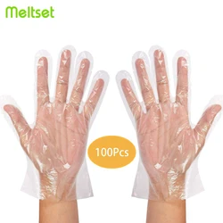 Guantes desechables de plástico transparente, manoplas sanitarias de un solo uso para cocina, barbacoa, baño y limpieza, 50/100