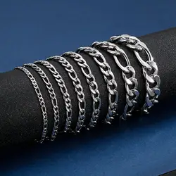 3/4/5/6/7/11mm Width Classic Simple Trendy Figaro Chain Bracelet Male Stainless Steel Wholesale Jewelry