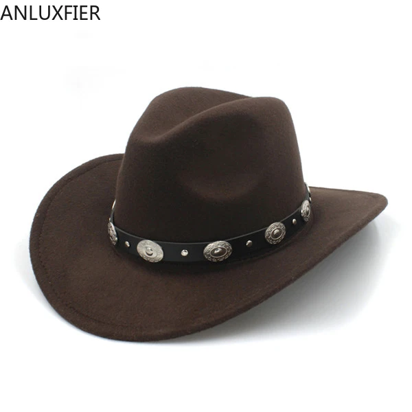 A174 Kids Wool Fedoras Hat Students Wool Retro Cowboy Hat Punk Leather Belt College Versatile Teens Bowler Hat Adjust Size