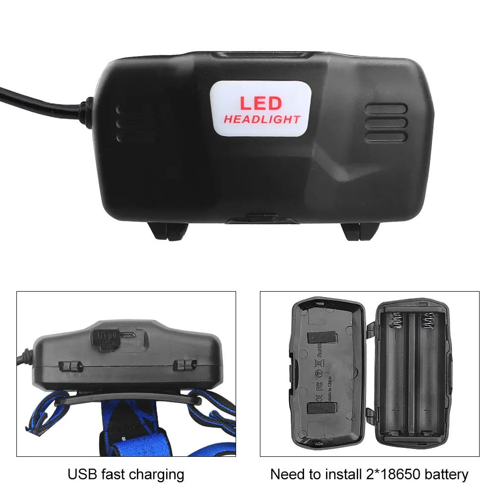 4 in 1 Multi-light Headlamp Red/Green/Blue/White XPG LED Head Torch Adjustable Focus USB Charging Headlight for Fishing Camping