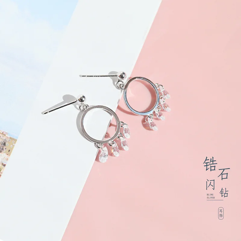 New Hot Fashion 925 Sterling Silver Crystal Round Earrings for Women Girls Gift Fashion Statement Jewelry