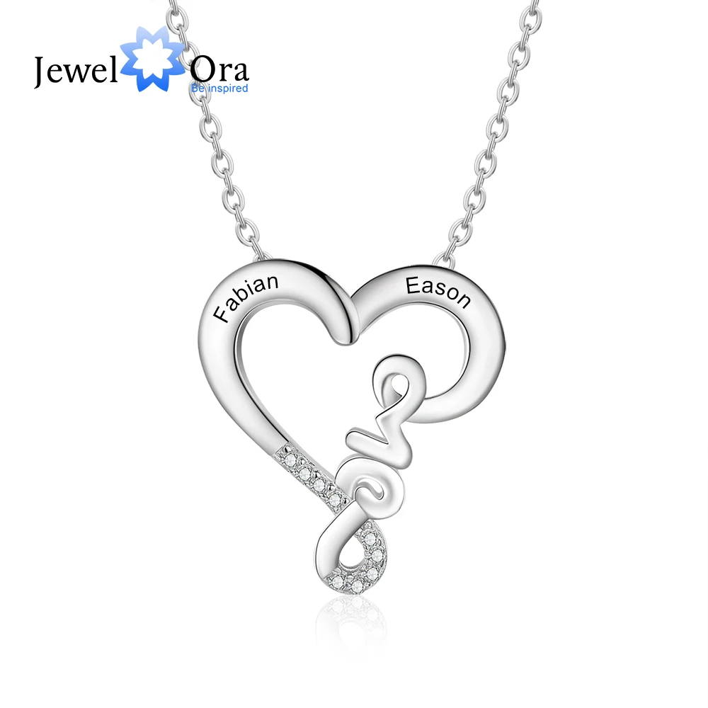 JewelOra Customized Name Couple's Love Heart Necklace Personalized Engraving Necklaces for Women Wedding Jewelry Gifts