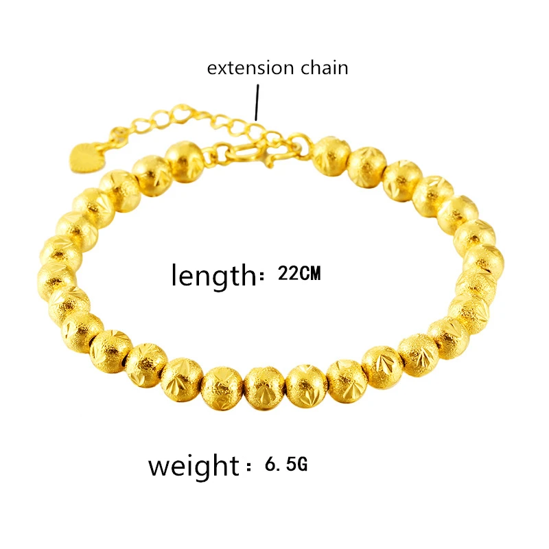 Yellow Gold Color Bracelets For Women 6mm Buddha Ball Chain Bracelet Pulseira Femme Wristband Vietnam Sagin Jewelry Bijoux