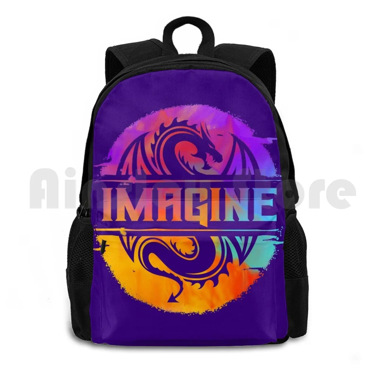 

Imagine Colorful Watercolour Graphic Dragon Outdoor Hiking Backpack Waterproof Camping Travel Dragon Fantasy Creature Tattoo