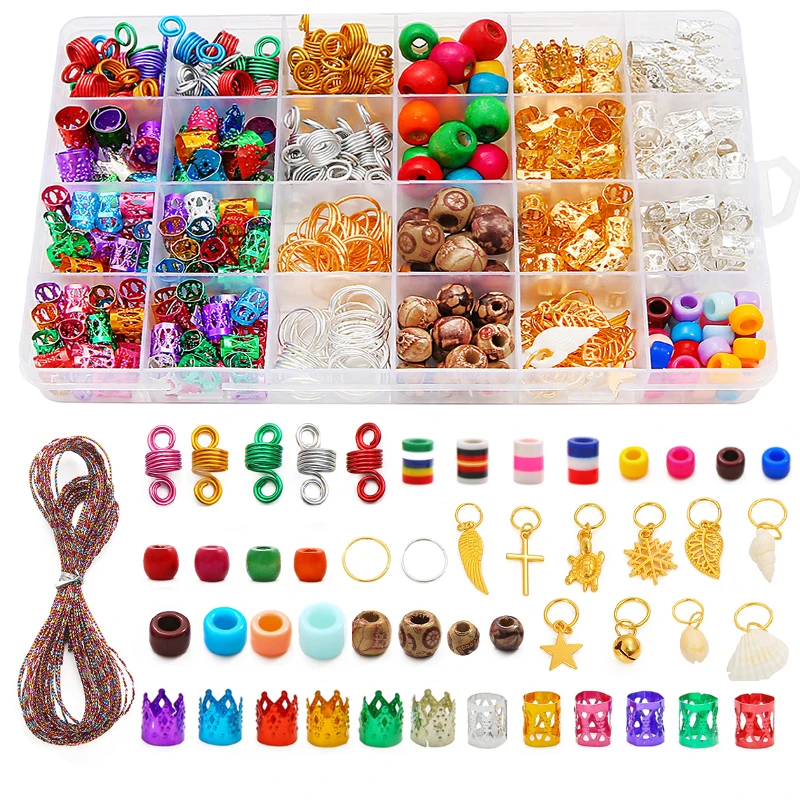 Set Metal African Hair Rings Beads Cuffs Tubes Charms Dreadlock Dread Hair Braids Jewelry Findings Decoration Accessories