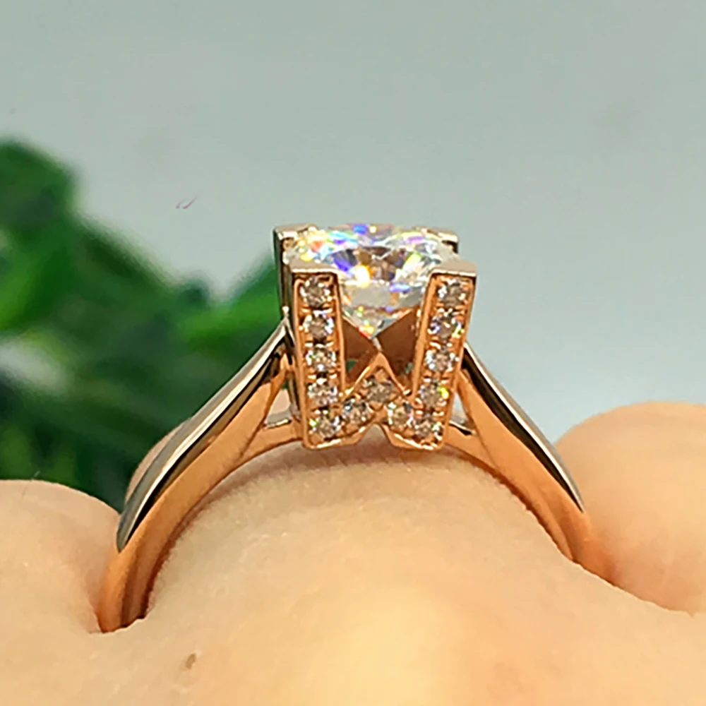 

Custom Solid 14K Au750 Rose Gold Women Wedding Party Engagement Ring 1 2 3 4 5 Carat Round Moissanite Diamond Ring W