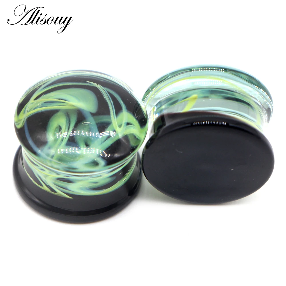 Alisouy 2PCS Multi Color Glass Ear Plugs Tunnels Expanders Ear Gagues Fashion Gift For Women Men Piercing Body Jewelry 6-16mm