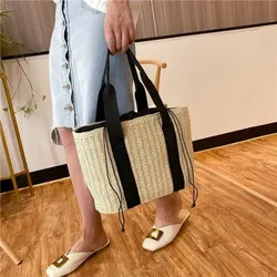 Casual Rattan Women Handbags Wicker Woven Shoulder Bags Summer Beach Straw Bag Large Capacity Tote Lady Bali Big Purses Sac 2021