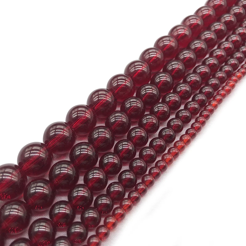 Ciemnoczerwone szklane gładkie luźne koraliki Granat DIY Koraliki 15" Strand 4 6 8 10 12 MM Wybierz rozmiar do biżuterii Naszyjnik Bransoletka Making