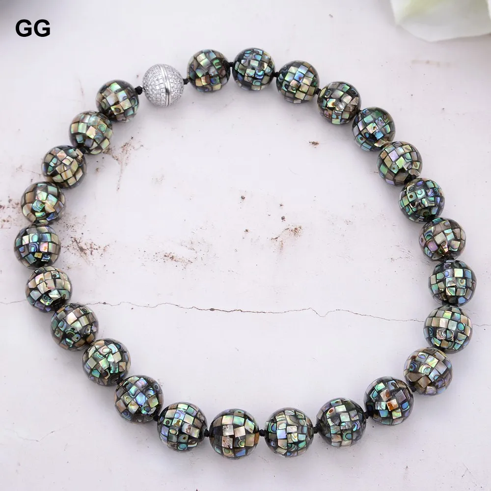 

GuaiGuai Jewelry 18" Natural 16MM Round Real Abalone Shell Necklace For Women