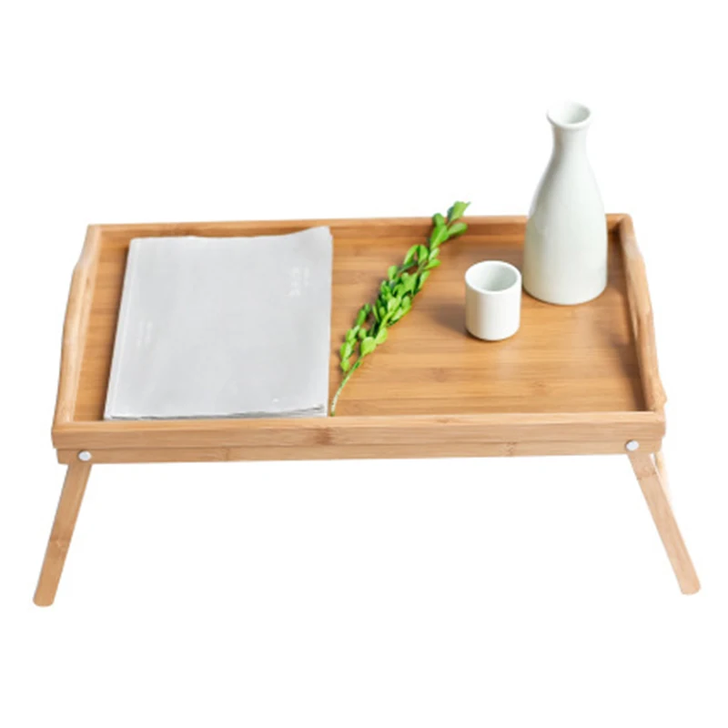 

Bamboo Wood Bed Tray Breakfast on The Bed Laptop Desk Simple Dining Table for Sofa Bed Table Picnic with Handle Small Tables