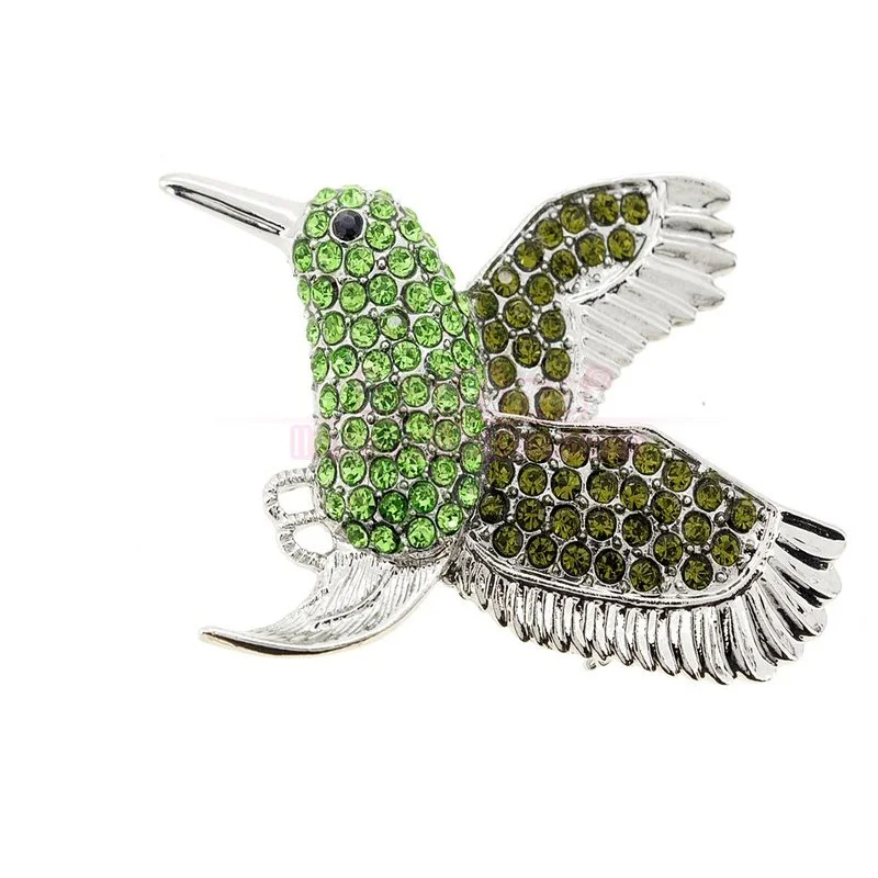 Free Shipping Green Hummingbird Crystal Bird Pin Brooch