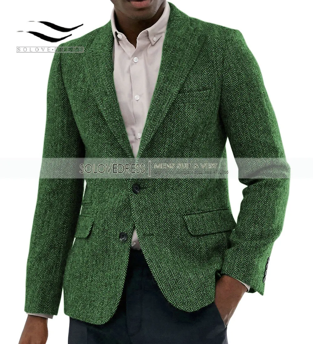 Herringbone Pattern Suit Fashion Green Spring Warm Business Blazer Prom Party Black Brown Waistcoat Tuxedo Jacket For Wedding