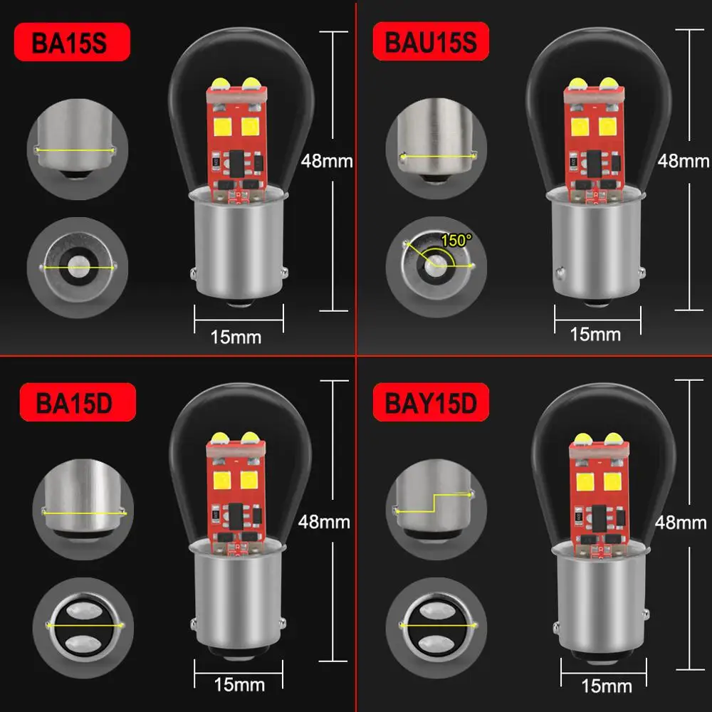 1156 BA15S P21W Led Bulbs 1157 BAY15D P21/5W Led BA15D BAU15S PY21W Ampoule Car Turn Signal Lamp Red White Yellow Auto Light 12V