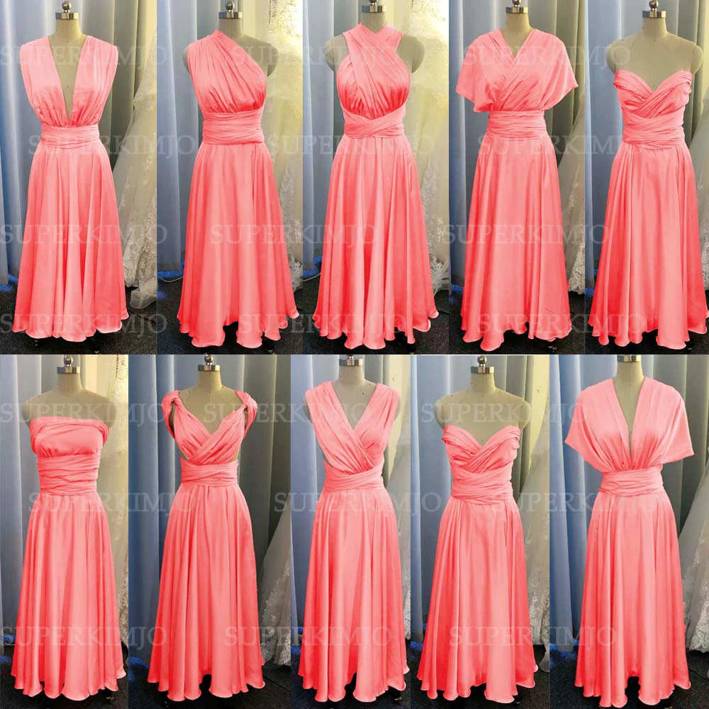 SuperKimJo Infinite Bridesmaid Dresses 2023 Coral Satin Cheap Convertible Wedding Party Dresses 2022 Vestidos De Dama De Honor