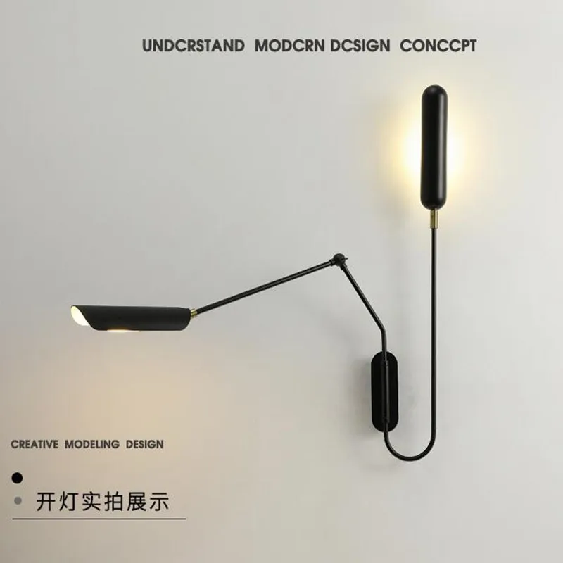 

Modern Black Minimalist Wall Light Adjustable Long Arm Lamp for Bedroom Reading Bedside Lamps Living Room Wall Decor Lighting