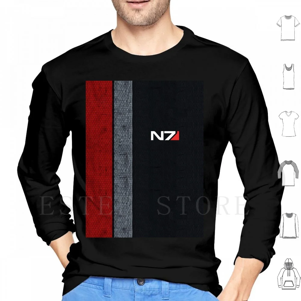 Mass Effect-N7 Hoodies Long Sleeve Mass Effect Mass Effect N7 Red Symbol Commander Black White Logo Game Battle