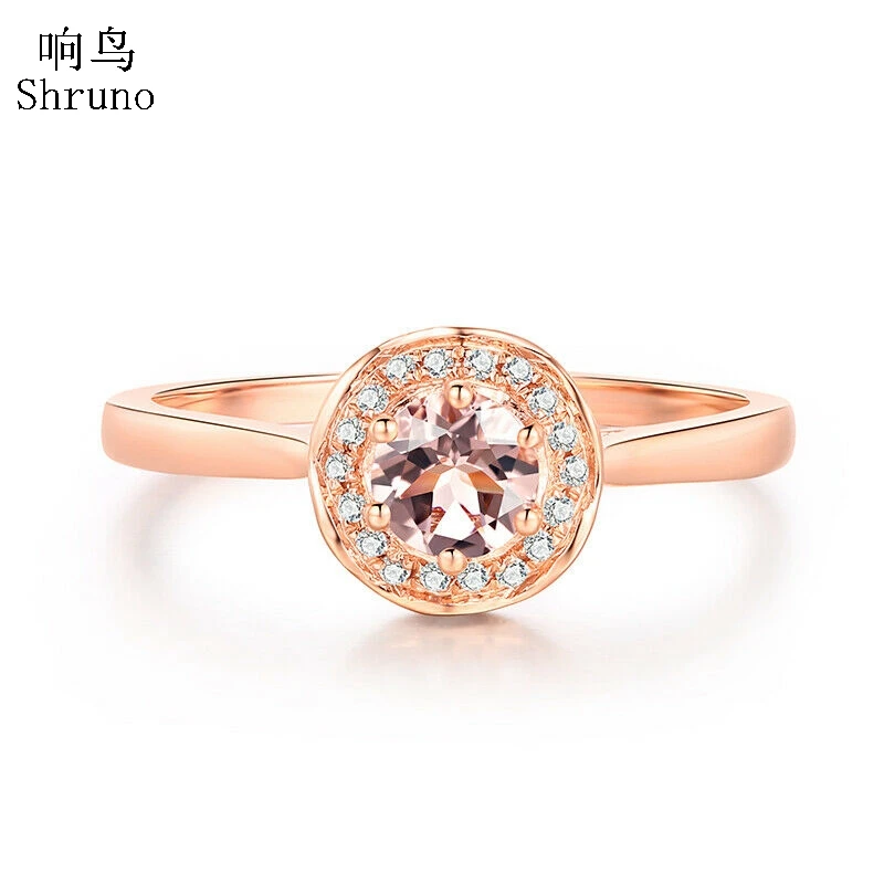 

Shruno Solid 14K Rose Gold AU585 0.45CT Round Flawless Morganite & Diamonds Engagement Ring Setting For Women Fine Jewelry Gift