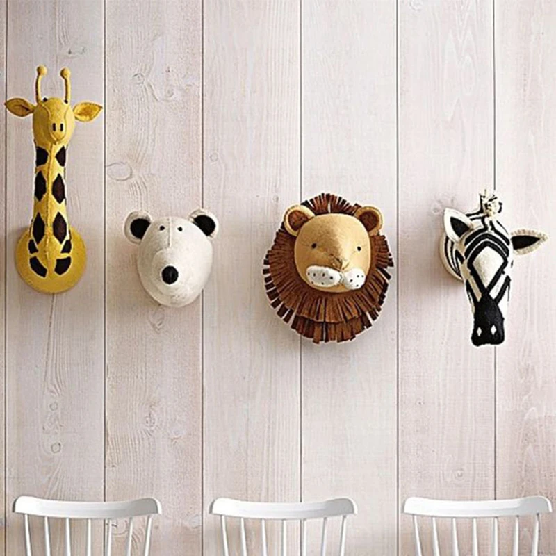 INS Felt Animal Head Wall Decor Plush Toys Giraffe Elephant Nursery Wall Hanging Felt Handmade Head Children Girl Room Decor