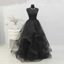 Elegant Black Layered Tulle Skirt Tiered Tulle Long Party Skirts Womens Pleated Adult Elastic Waistline Tutu Saia