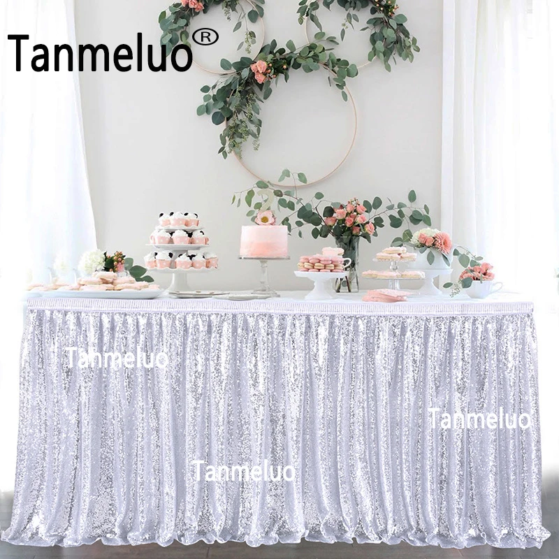 

Glitter Sequin Table Skirts Party Shiny Bling Wedding Event Banquet Celebrate TableCloth Covers Skirting Christmas Decoration