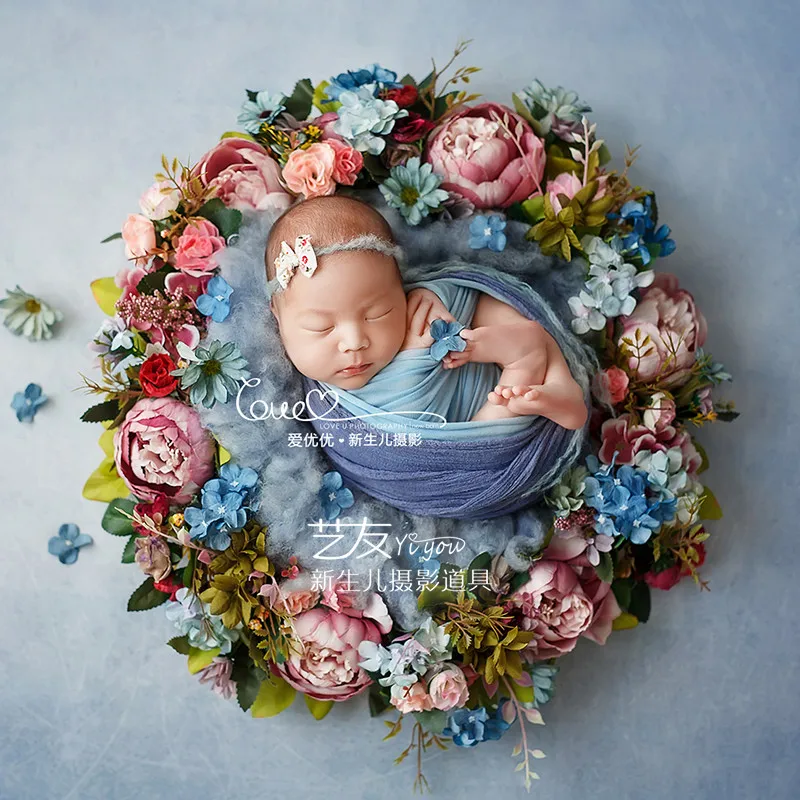 Accesorios de fotografía para recién nacido, corona de flores de simulación, sesión de fotos de bebé, Linte Girl, accesorios de fotografía, decoración de boda para el hogar, 50cm