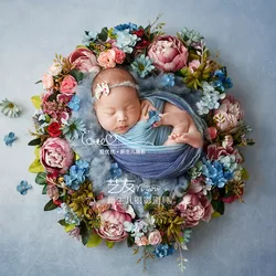 Pasgeboren Fotografie Props 50Cm Simulatie Bloem Krans Baby Fotoshoot Linte Meisje Fotografia Acessorio Thuis Bruiloft Decoratie