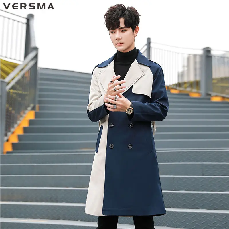 

VERSMA British Style Double Breasted Long Trench Coat Men Autumn Hip Hop Streetwear Vintage Mens Overcoat Waterproof Windbreaker