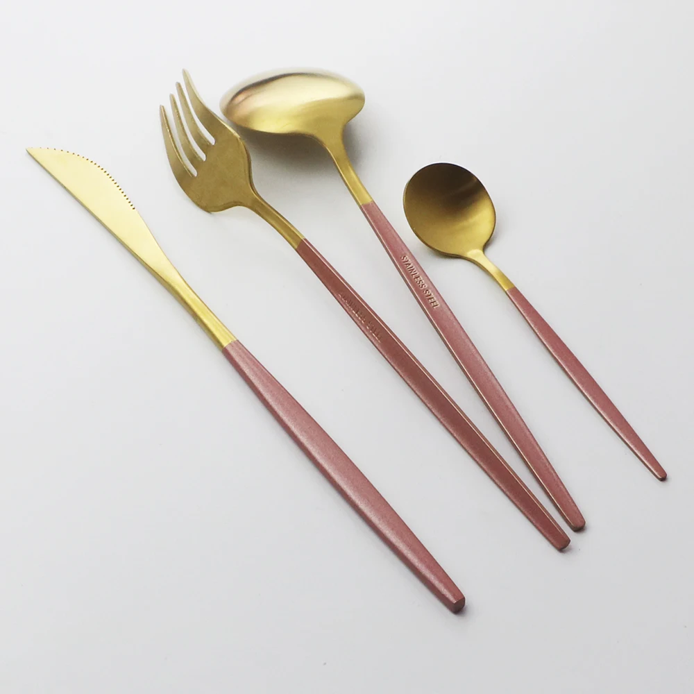 36Pcs Blue Gold Matte Flatware Cutlery Set Stainless Steel Dinnerware Set Tableware Dessert Fork Coffee Spoon Silverware Set