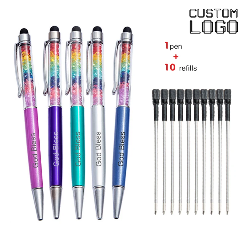 

Free Custom Badge Crystal Ball Point Pen Advertising Custom Multifunctional Touch Screen Pen Personalized DIY Carving Pens