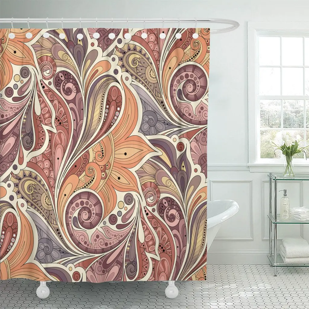 

Colorful Batik Floral Pattern Flowers Paisley Garden Boho Bohemian Shower Curtain Waterproof Fabric 72 x 78 Inches Set with Hook