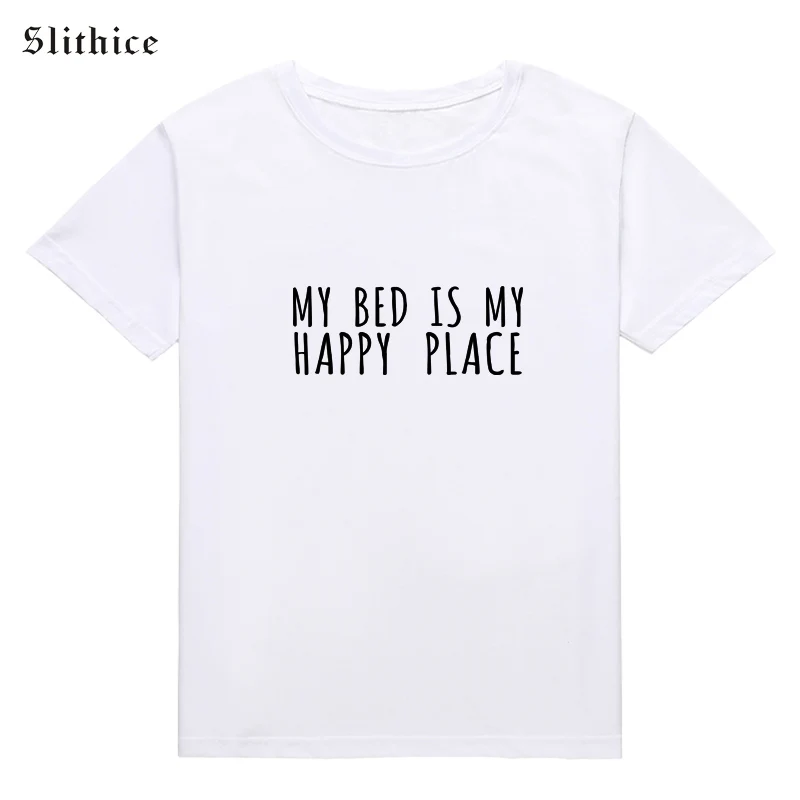 Slithice My bed is my happy place T-Shirt Unisex for women tshirt Cute Graphic Tee Tumblr Summer Girl Lady Funny T-shirts