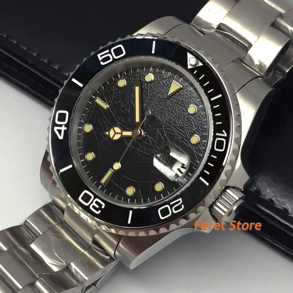 

Bliger 40mm sterile Fashion Watch stainless case sapphire glass date Black ceramic bezel luminous automatic mens watch