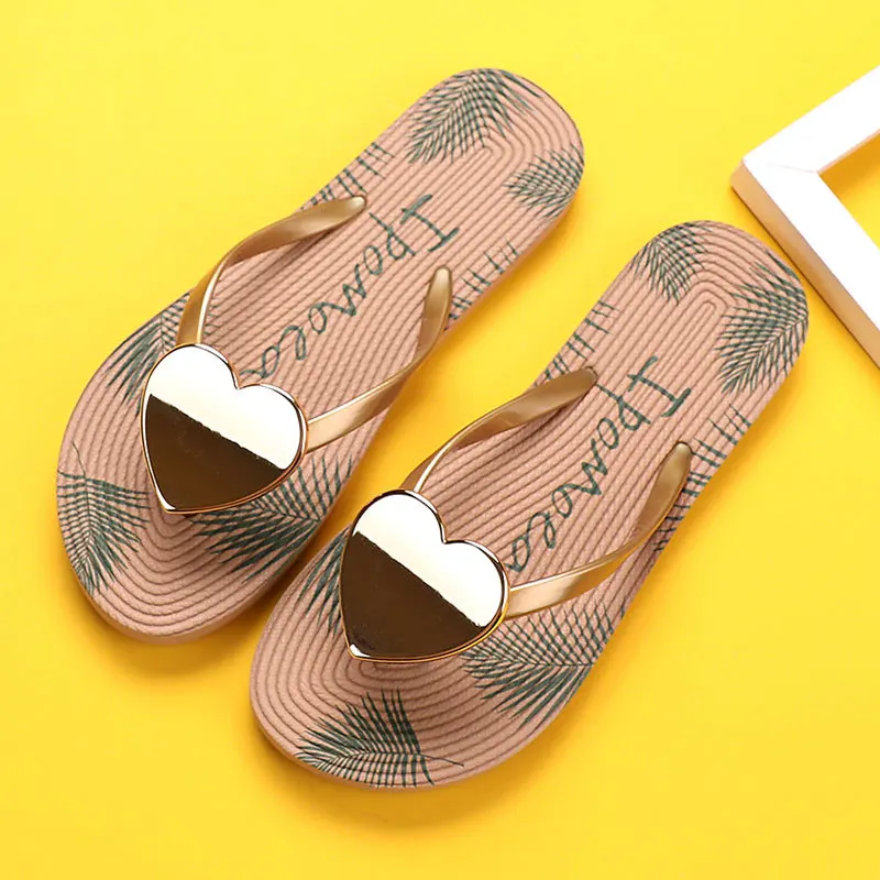 Flip-Flops Women New Spring Summer Comfortable Slippers Slide Love Decoration Non-Slip Holiday Beach Shoes Casual Female Sandals