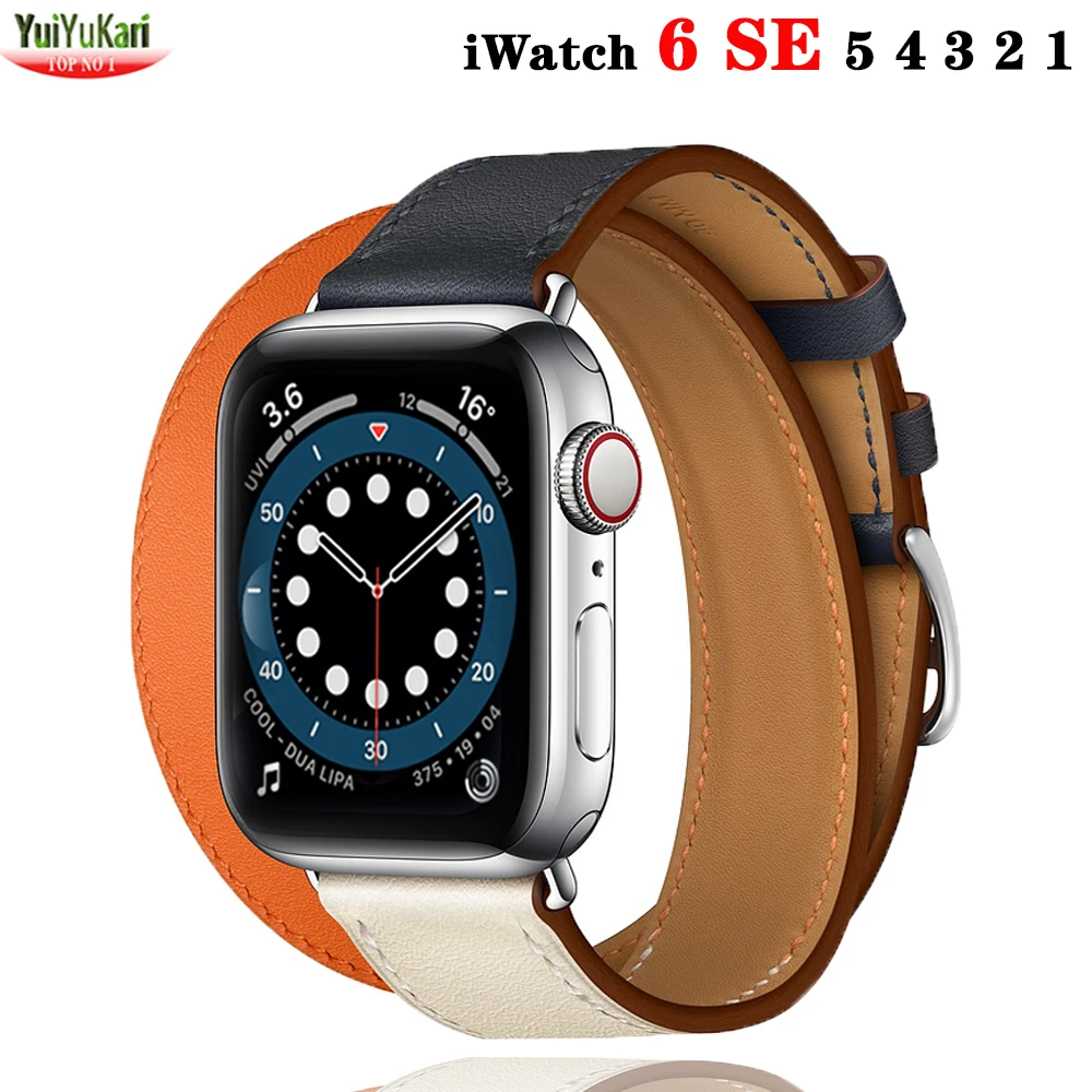 Strap For Apple watch 6 band 44mm 40mm iWatch 42mm 38mm Genuine Double Tour Leather bracelet watchband for series 6 SE 5 4 3 2