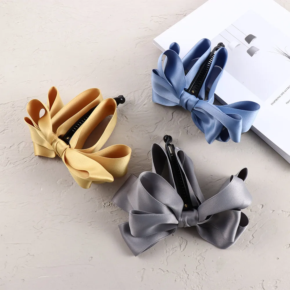 Korea Ribbon Bow Banana Clip Imitation Pearl Vertical Ponytail Clip Sweet Hairpin Women Fashion Hair Accessories