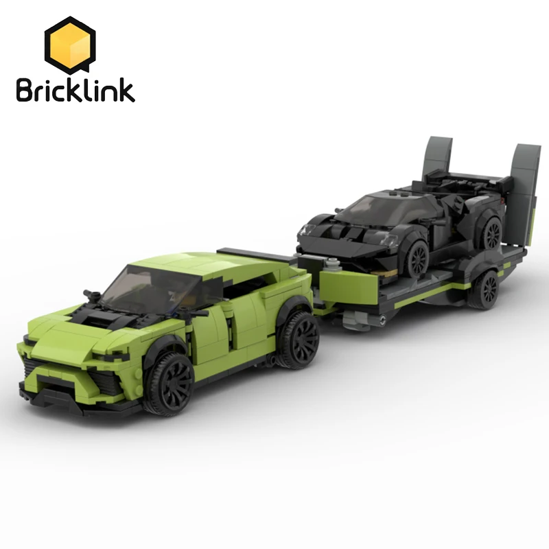 Bricklink Speed Champion Technical Car Lamborghining Urus SUV With Trailer city Racing Vehicle Building Blocks Toys For Children