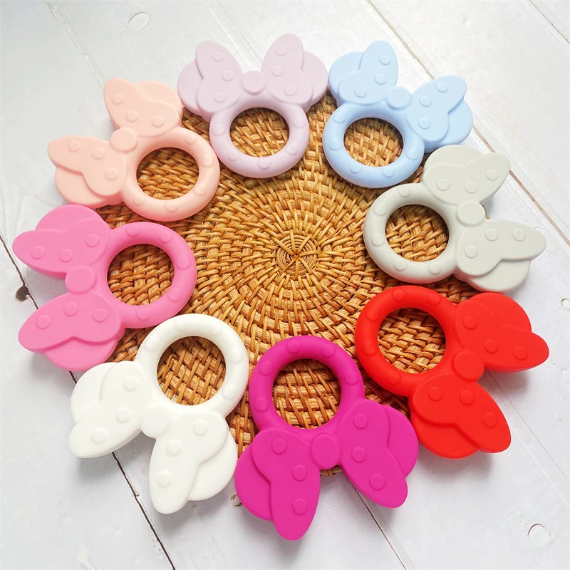 1 pz massaggiagengive in silicone cartone animato testa di topo animale alimentare grado fai da te dentizione per bambini massaggiagengive giocattolo accessori anello