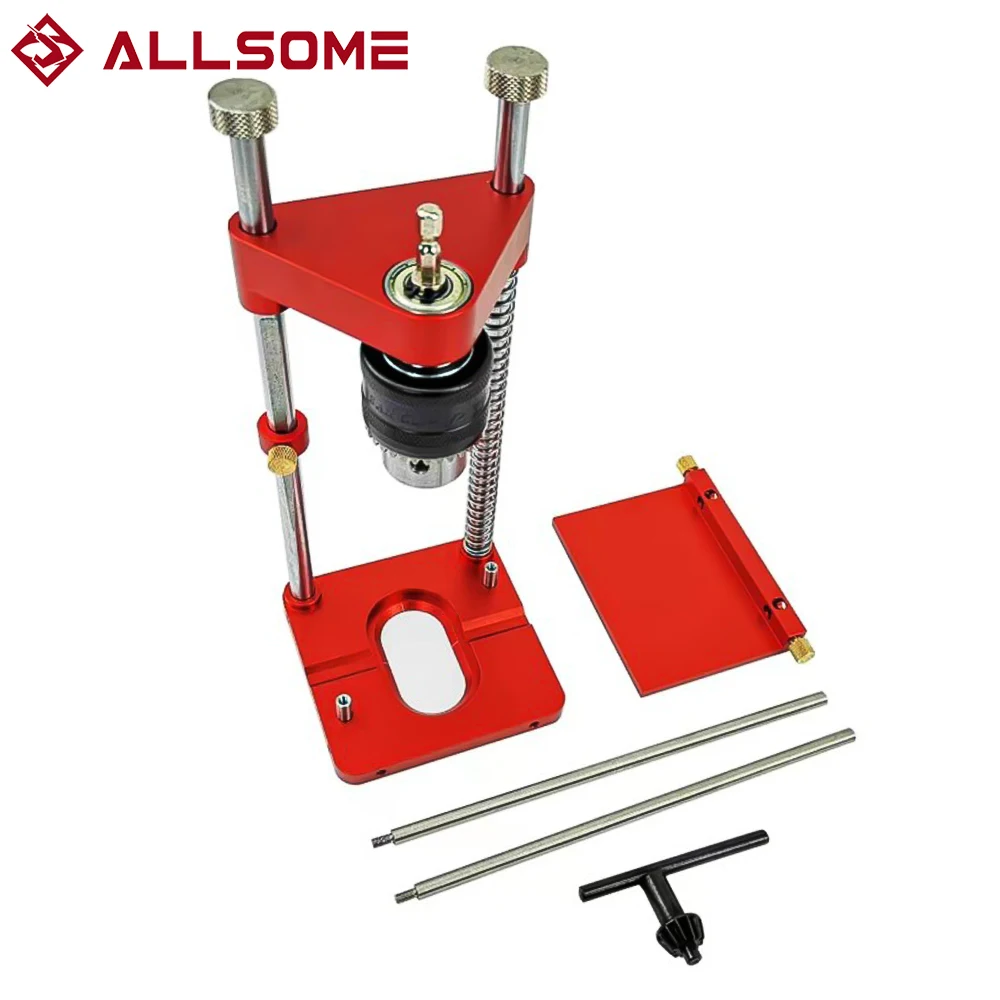 ALLSOME Drill Guide Locator Hole Bracket Adjustable Punch  Alloy Steel Template Drilling Furniture Bench DIY Tool Woodworking