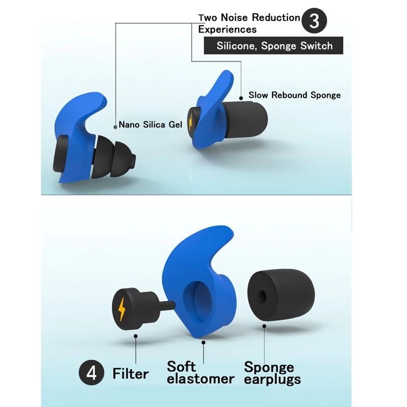 Imagem -06 - Tampões de Ouvido de Silicone Macio para Dormir Tapones Pretos à Prova de Som Filtro de Redução de Ruído para Orelhas