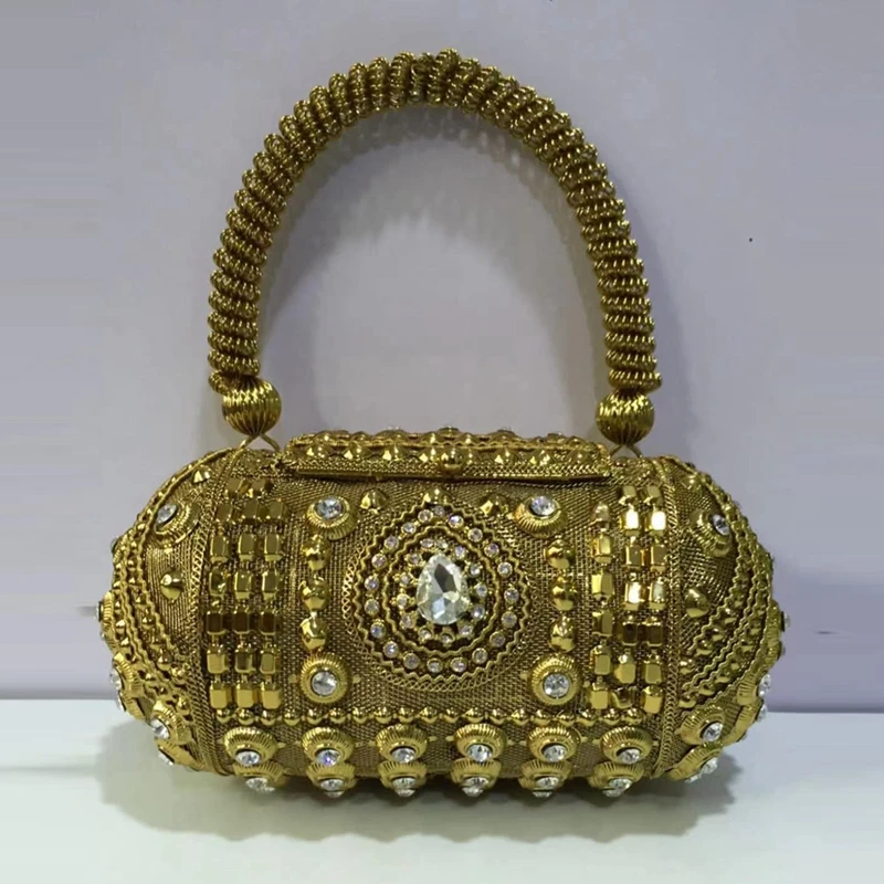 DOYUTIG New Arrival Women Hand-Made Metal Handbag Indian Style Diamond Wedding Bags Lady Mini Size Evening Bag Fashion Bag J015