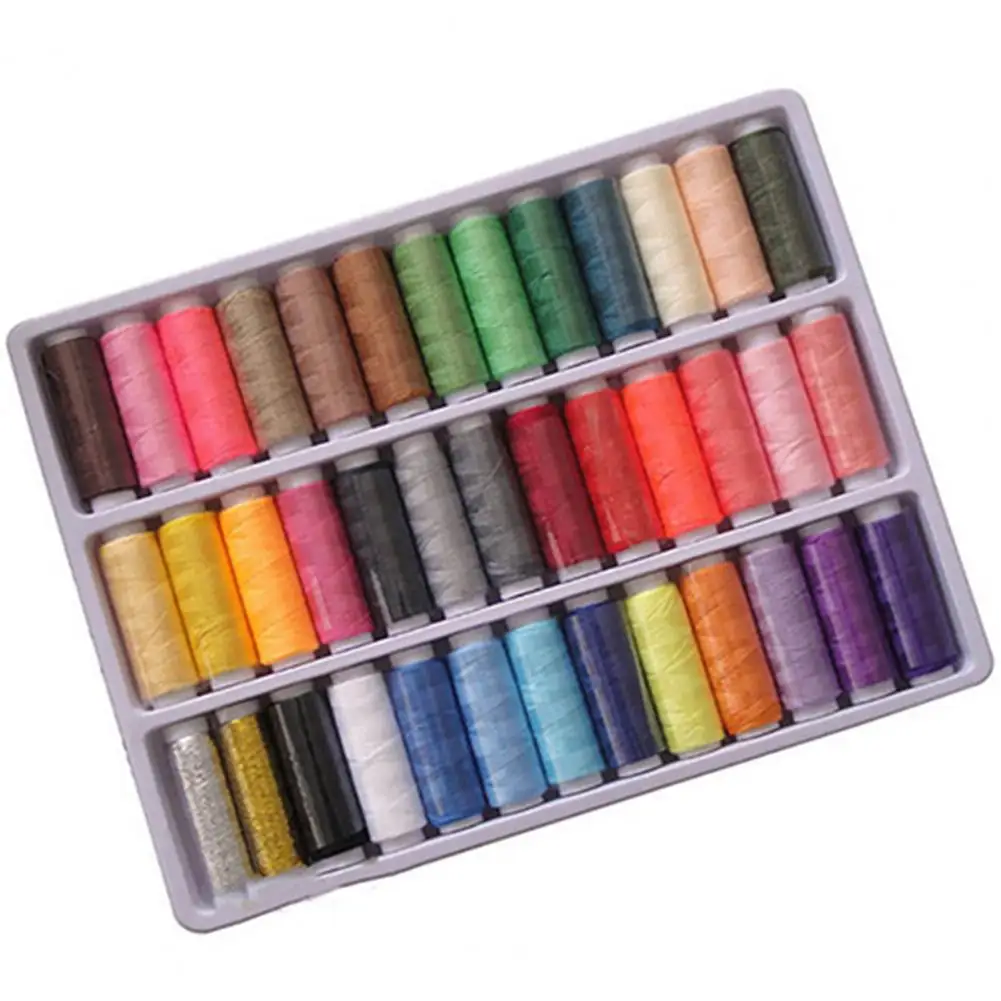 39Pcs ผสมสีโพลีเอสเตอร์100% DIY จักรเย็บผ้าอุปกรณ์เสริมเสื้อผ้าเส้นด้ายเย็บปักถักร้อยมือ200หลาแต่ละ Spool