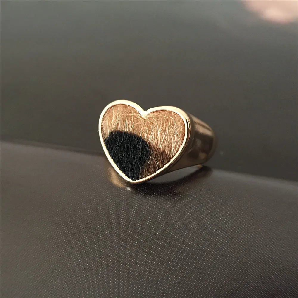 New Fashion Women Punk Ringss Gold Color Leopard Skin Print Love Heart Shape Rings Drop Shipping