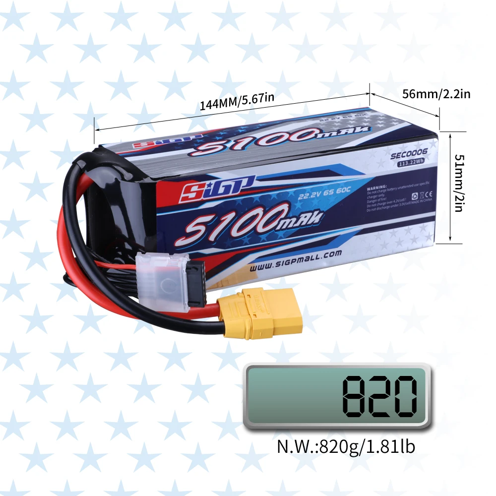 3S 4S 6S Lipo Battery 5100mAh for 20C 60C 70C with  XT60 XT90 Plug Connector RC Airplane Quadcopter Drone FPV Helicopter SIGP