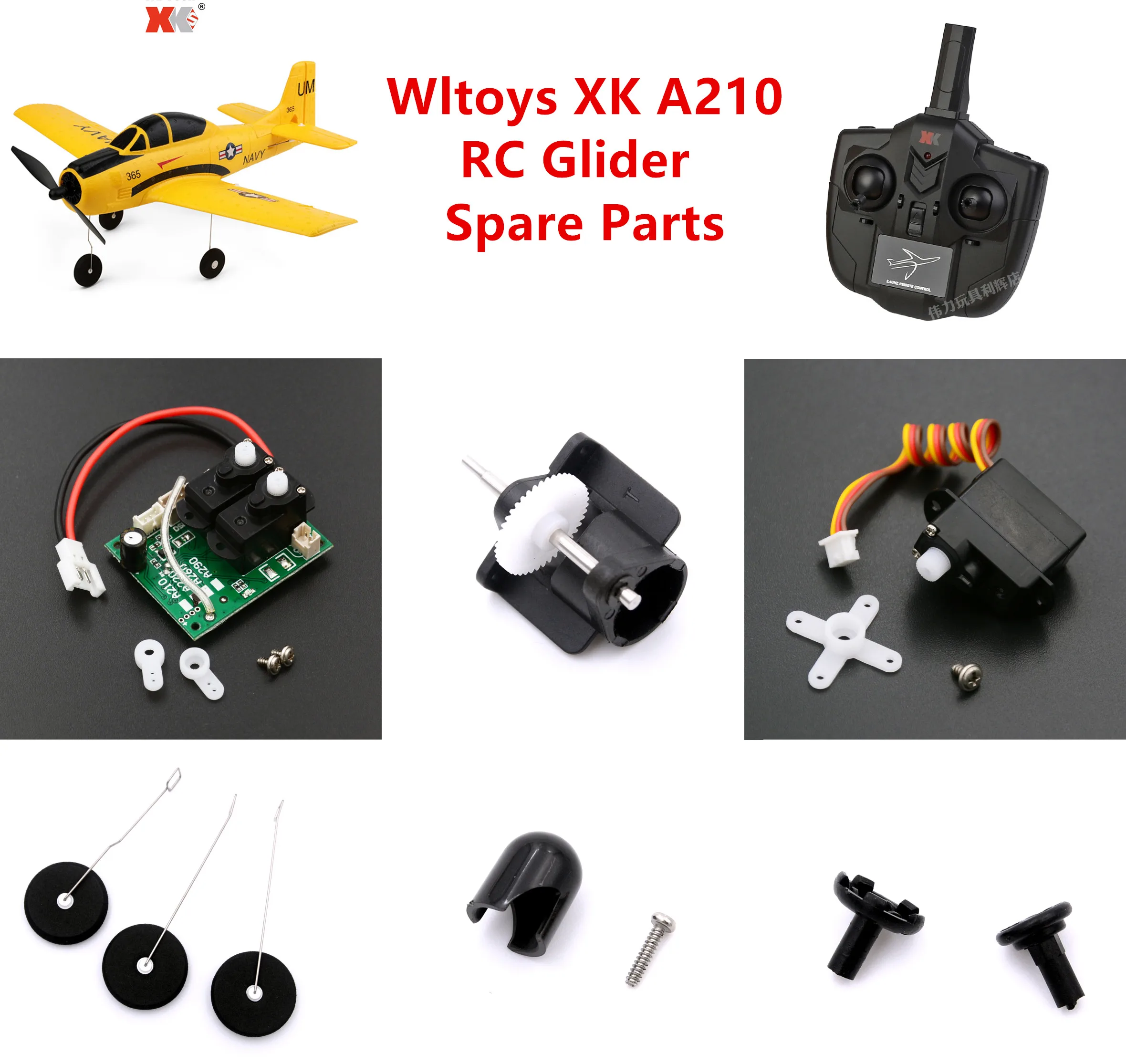 

Wltoys XK A210 RC Планер Запасные части Приемная доска Сервопривод пульт дистанционного управления шасси Редуктор Весло зажим Обтекатель