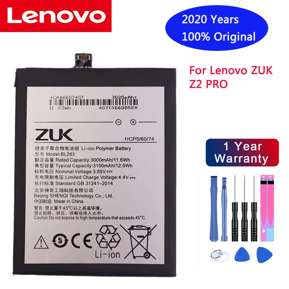 

2020 new For Lenovo 3100Mah BL263 Original Battery Replacement for Lenovo ZUK Z2 PRO Z2pro Smart Mobile Phone+free Tools