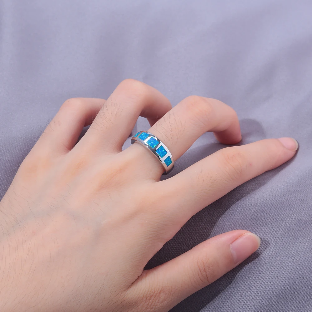 CiNily Created Blue Fire Opal Silver Plated Wholesale Hot Sell Fashion Jewelry for Women Gift Ring Size 6 7 8 9 10 OJ8159